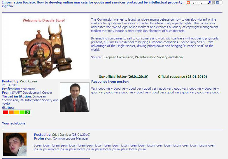 The page of a closed problem on www.public-policies.eu